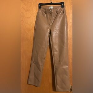Aritzia Brown Leather Wide Leg Pants